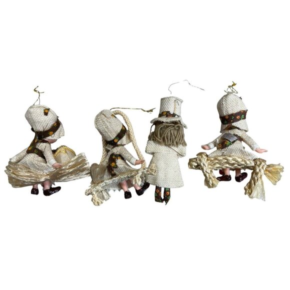 Vintage Corn Husk Doll Ornament Christmas Holiday 4 in Made in Japan Set of 4 - Picture 2 of 8